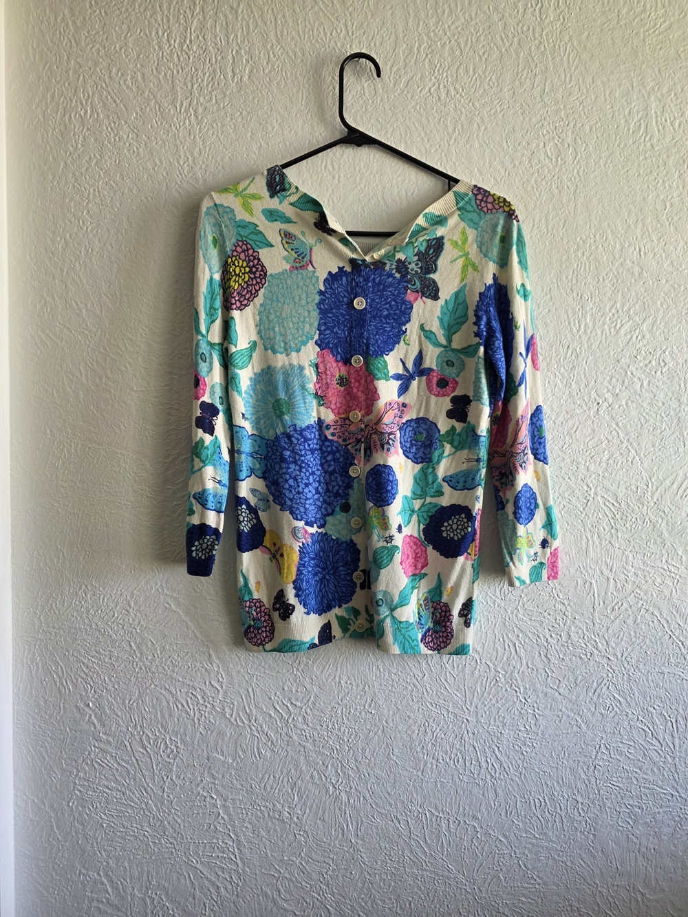 Talbots Floral Multicolor Scoop Neck Sweater With Faux Button Front